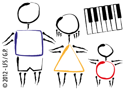 Collage/Illustration of children and a keyboard